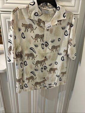 Ocean Current men’s ' Cream Leopard & Abstract Print Button-Down Shirt